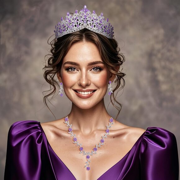 Tiaras and Crowns Womens 3-Piece Crystal Jewelry Set Costume Party Prom - Picture 4 of 9